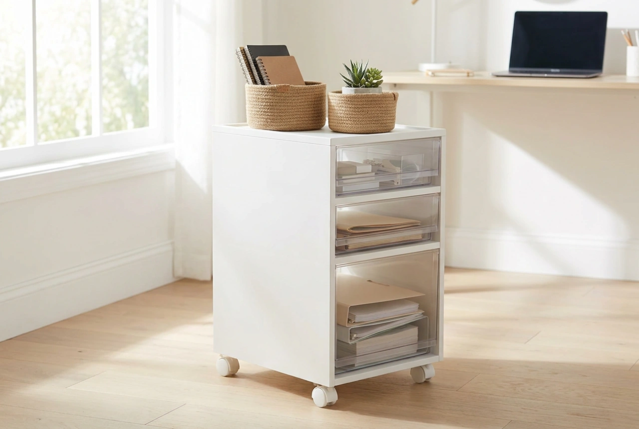L'organizzatore mobile con cassetti come base per l'ordine dei piccoli oggetti