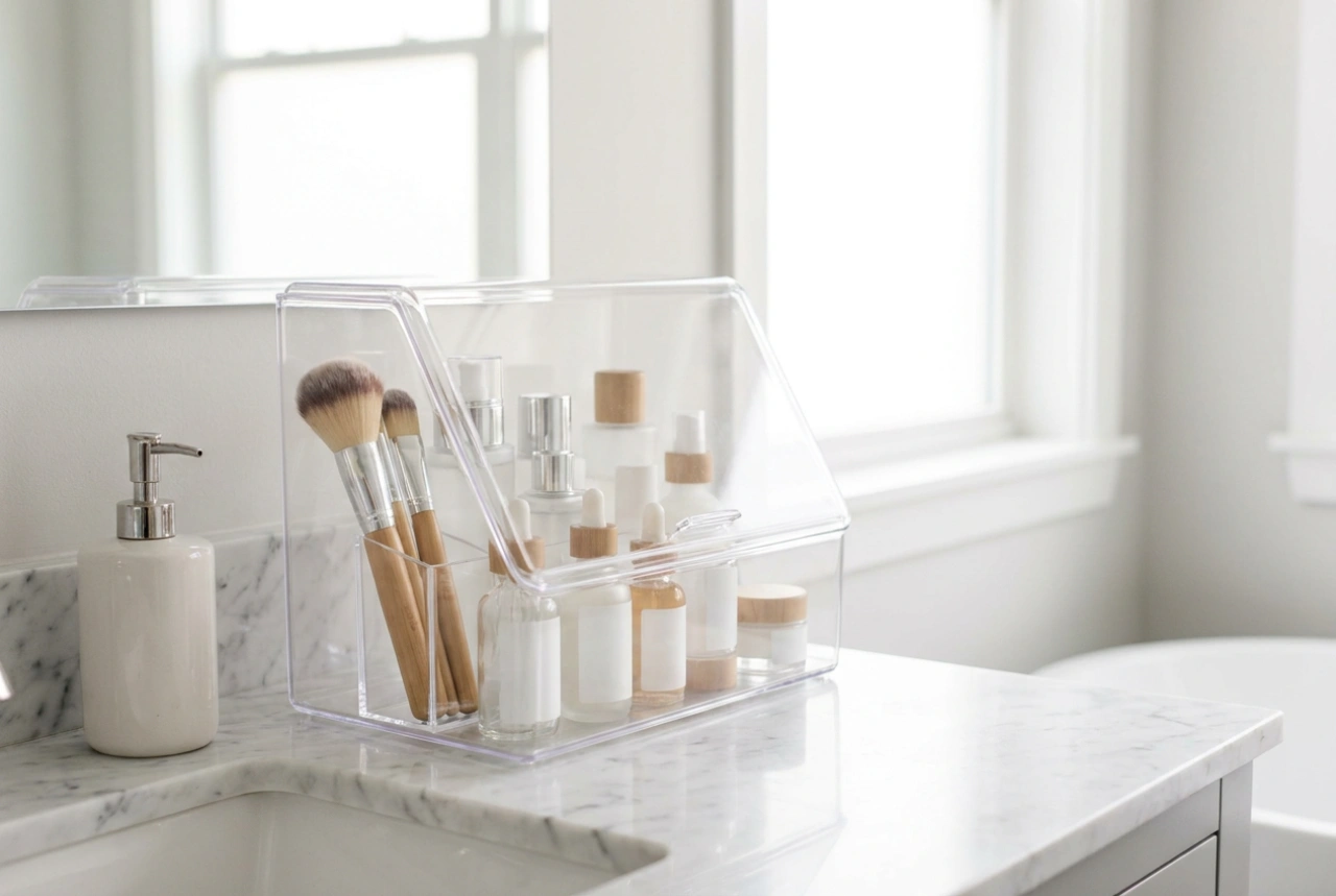 Organizzatore per cosmetici richiudibile come protezione dalla polvere
