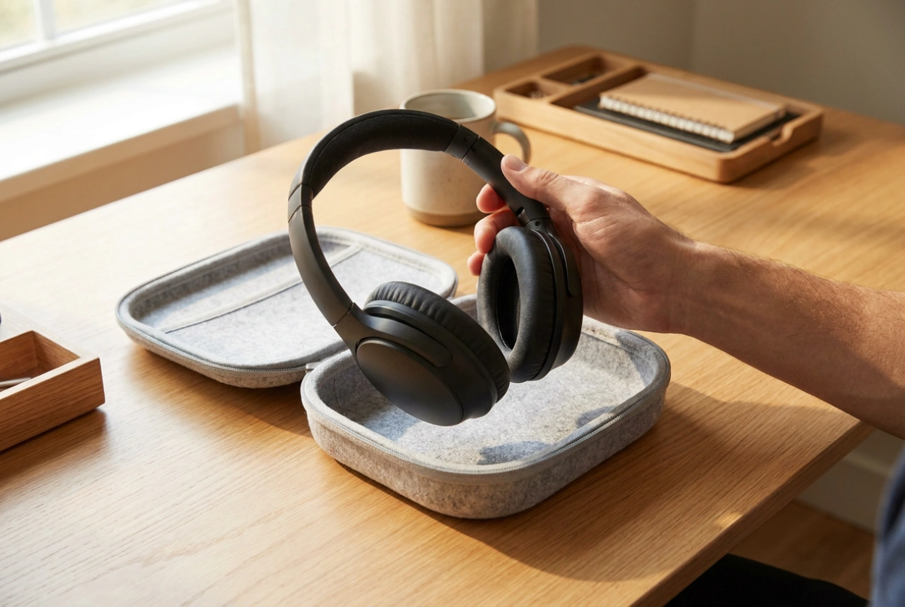 Come riporre le cuffie over-ear nella custodia senza causare deformazioni