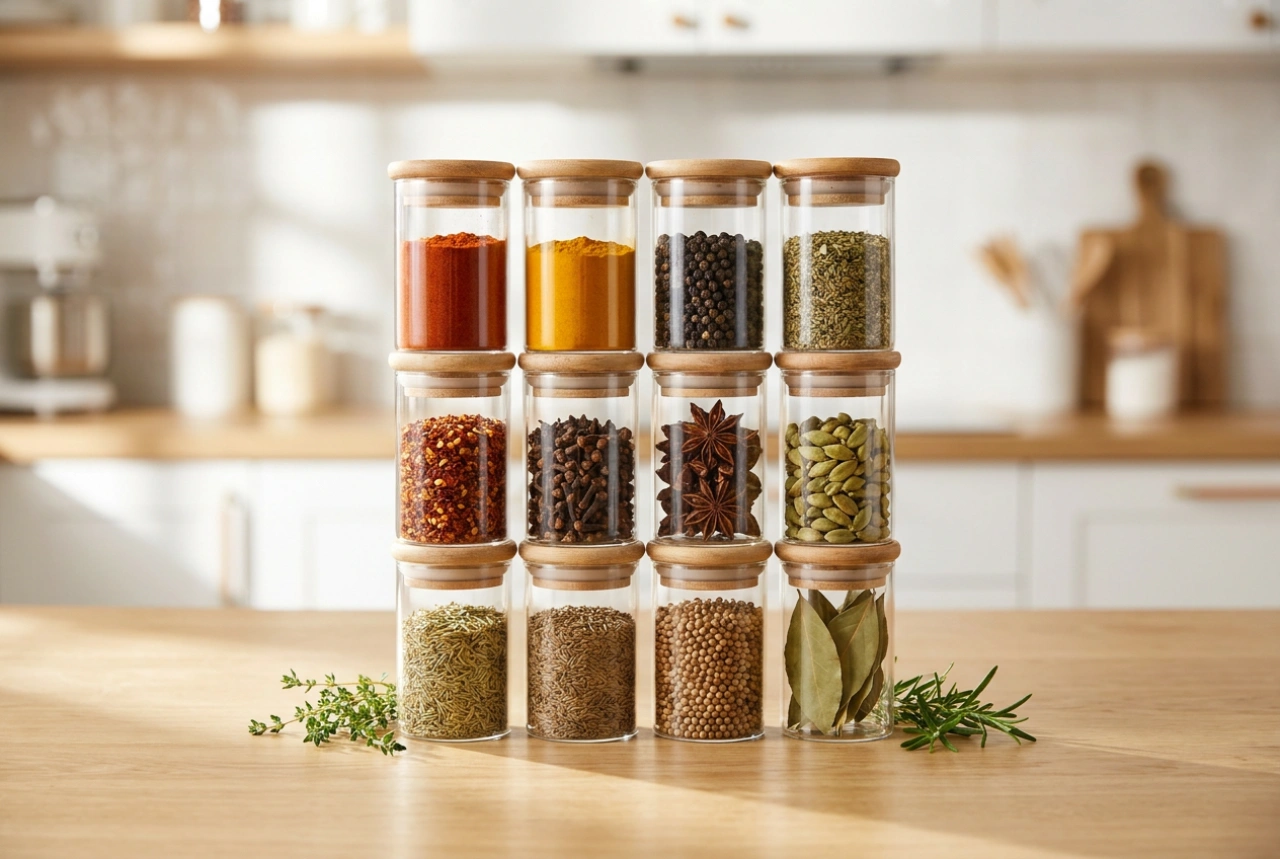 I contenitori in vetro per spezie facilitano la cucina senza caos