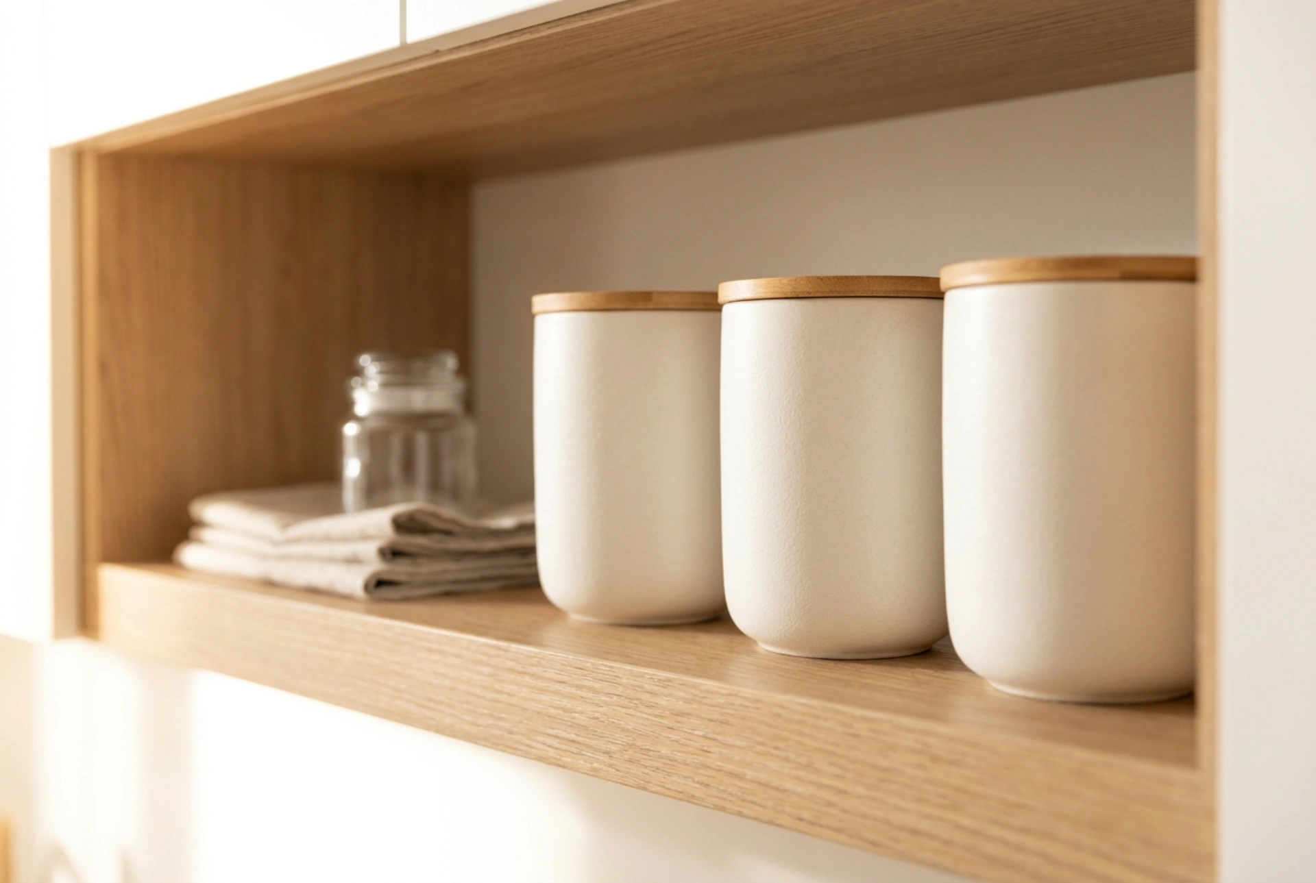 Un sistema coordinato di contenitori per caffè, tè e zucchero nella credenza