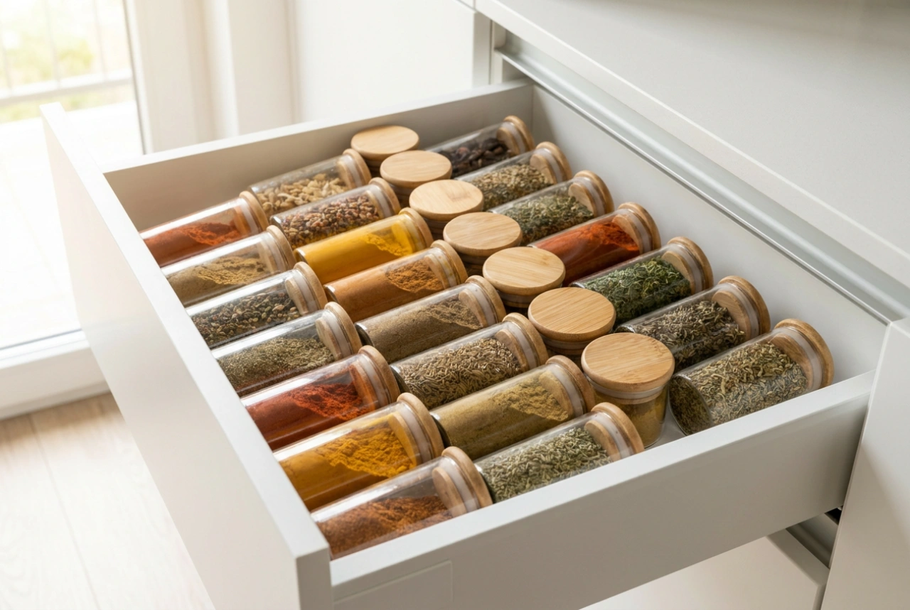 Contenitori per spezie moderni come base per un mobile ben organizzato