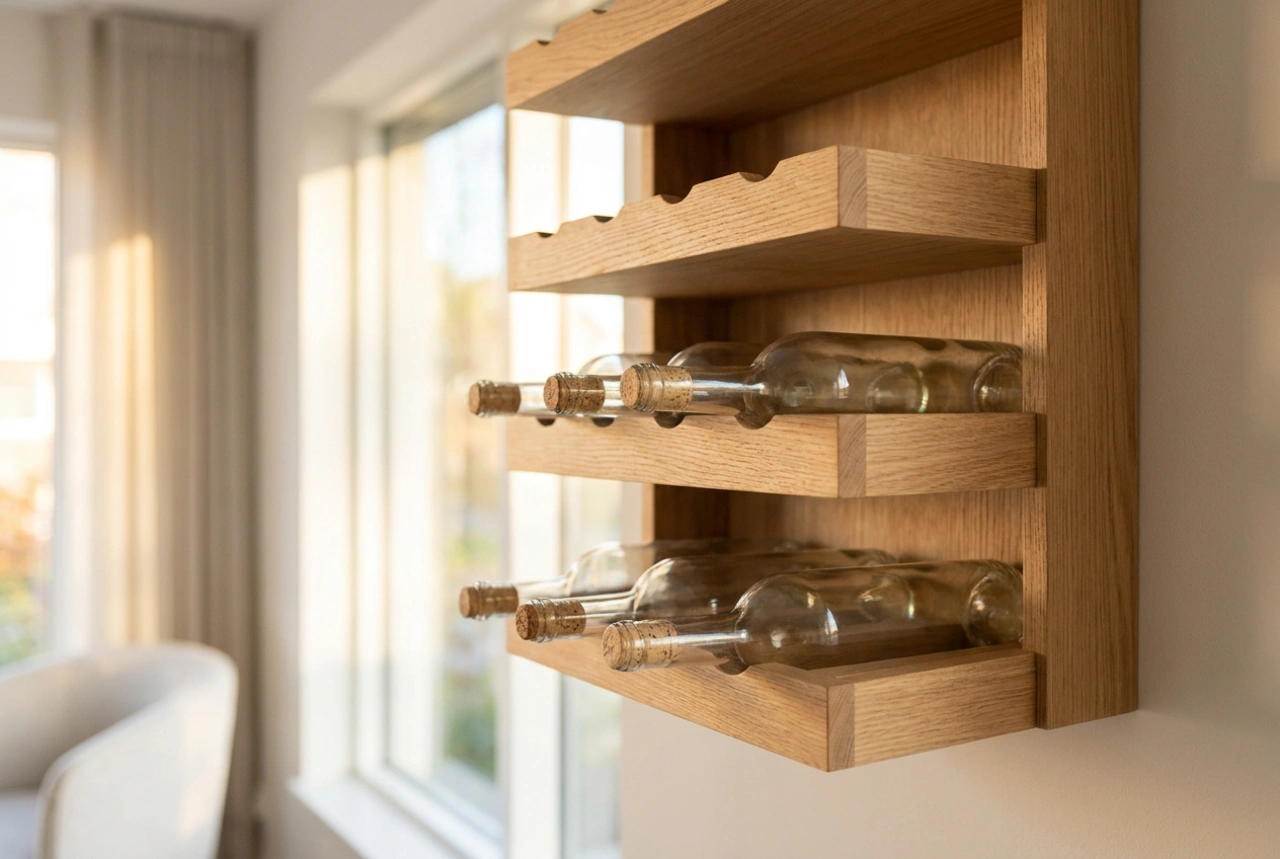 Scaffale in legno per vino e regole per la conservazione orizzontale delle bottiglie