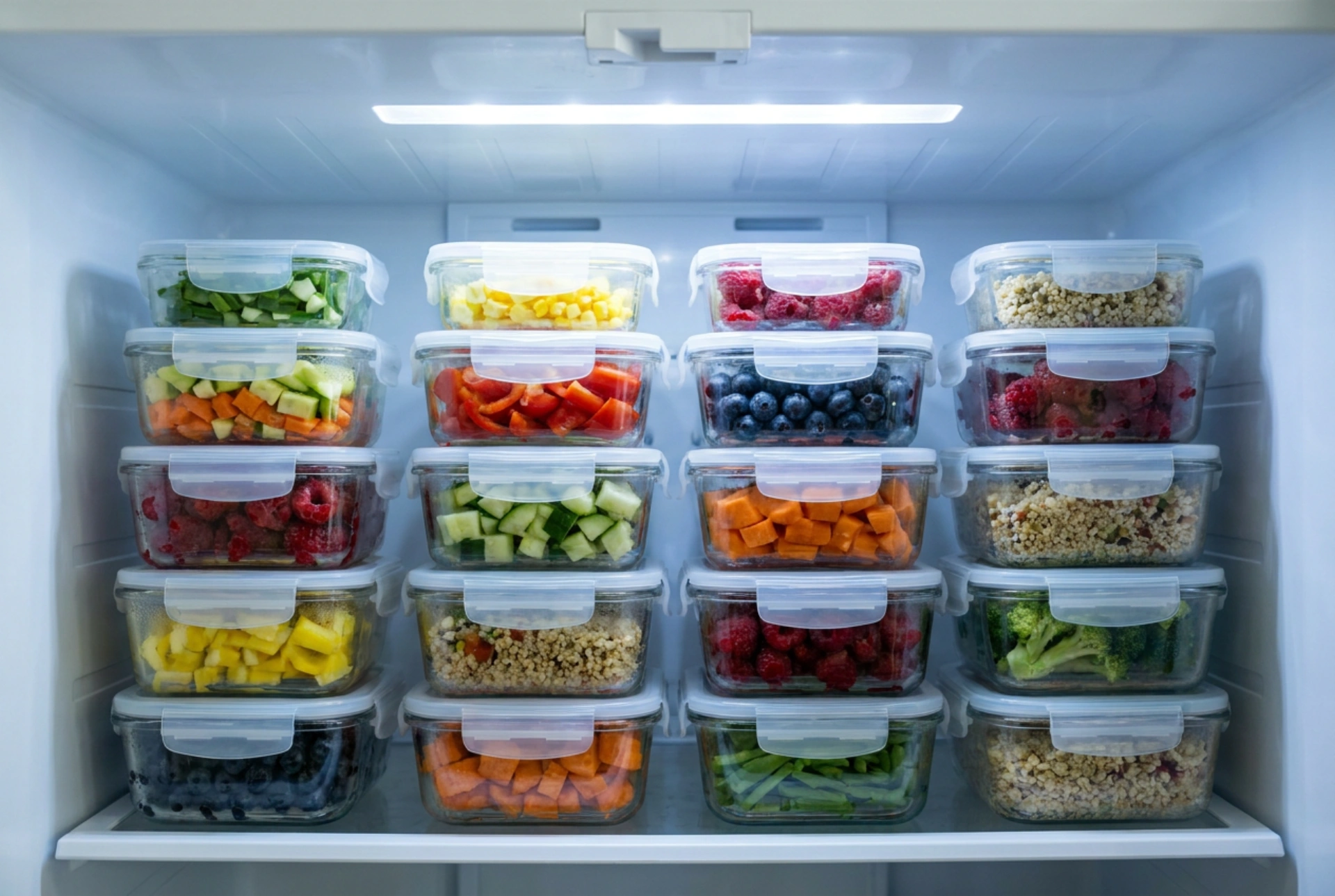 Contenitori quadrati per alimenti e risparmio di spazio nel frigorifero