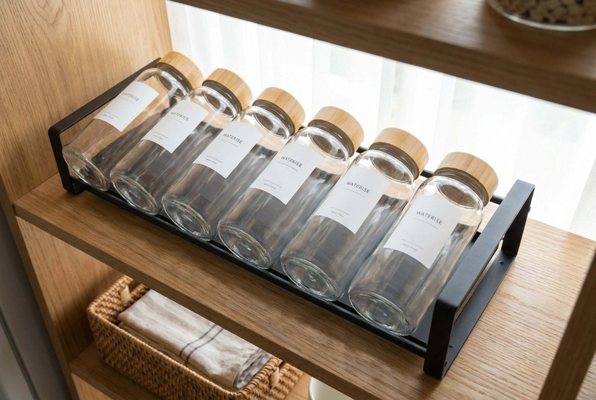 Come organizzare le bottiglie di acqua minerale sul portabottiglie in dispensa