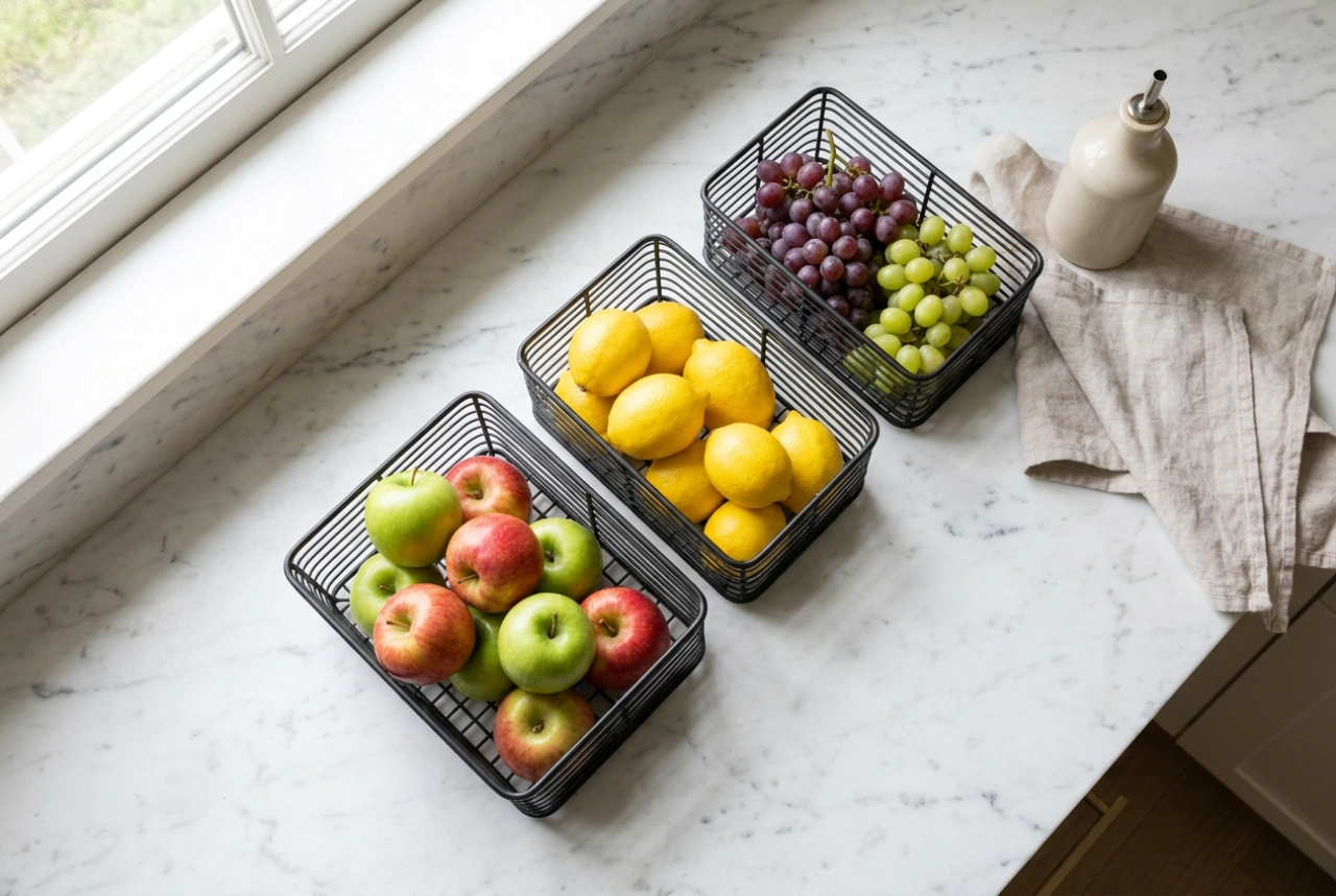 Come disporre i cesti della frutta sul piano di lavoro della cucina