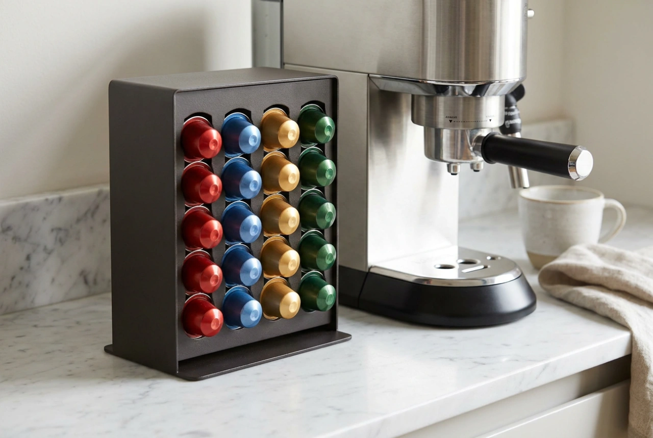 Come organizzare le capsule di caffè sul portacapsule accanto alla macchina