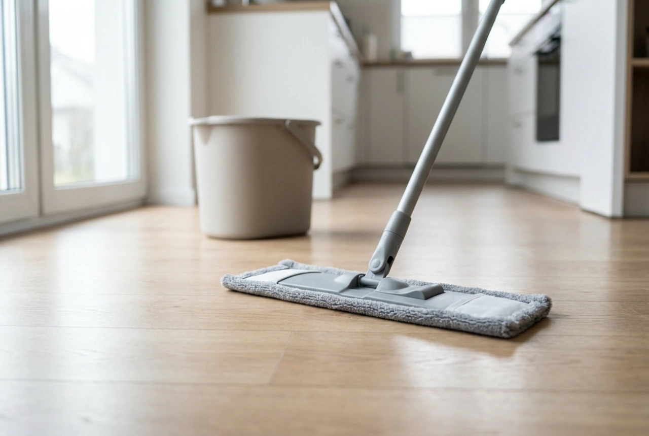 Mocio piatto con secchio per una pulizia rapida di parquet e piastrelle