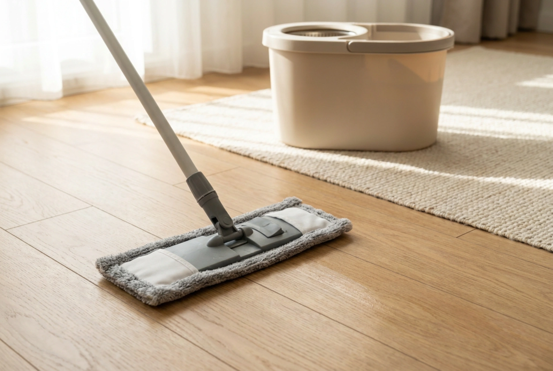 Tecnica collaudata per lavare i pavimenti con il mop piatto e strizzatore