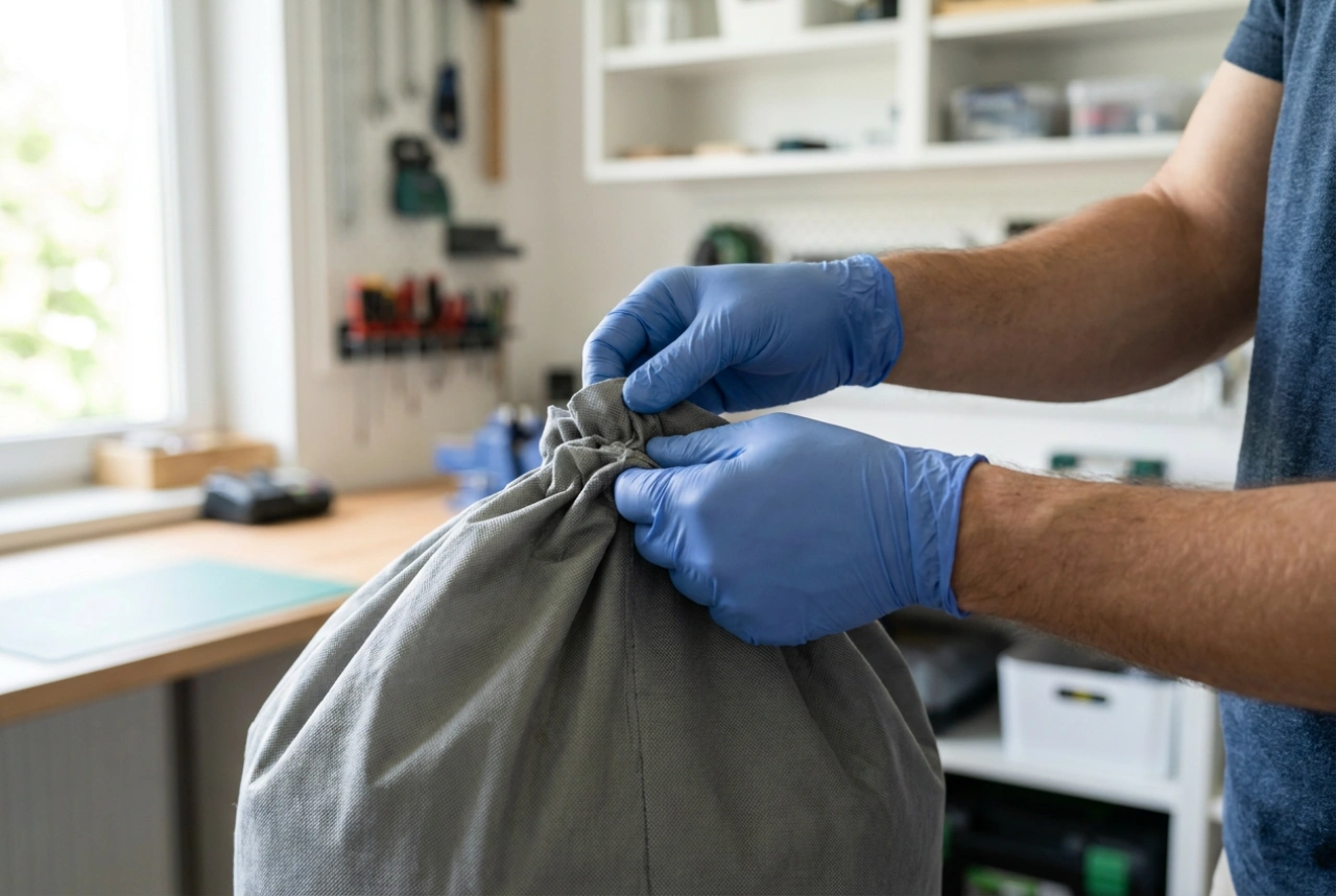 Come sostituire il sacchetto dell'aspiratore industriale senza contatto con le polveri