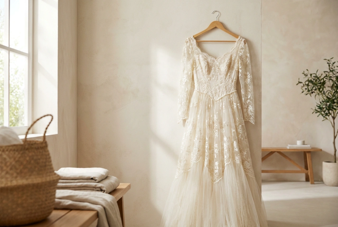 Lavare un abito da sposa con pizzo e strascico senza decisioni affrettate