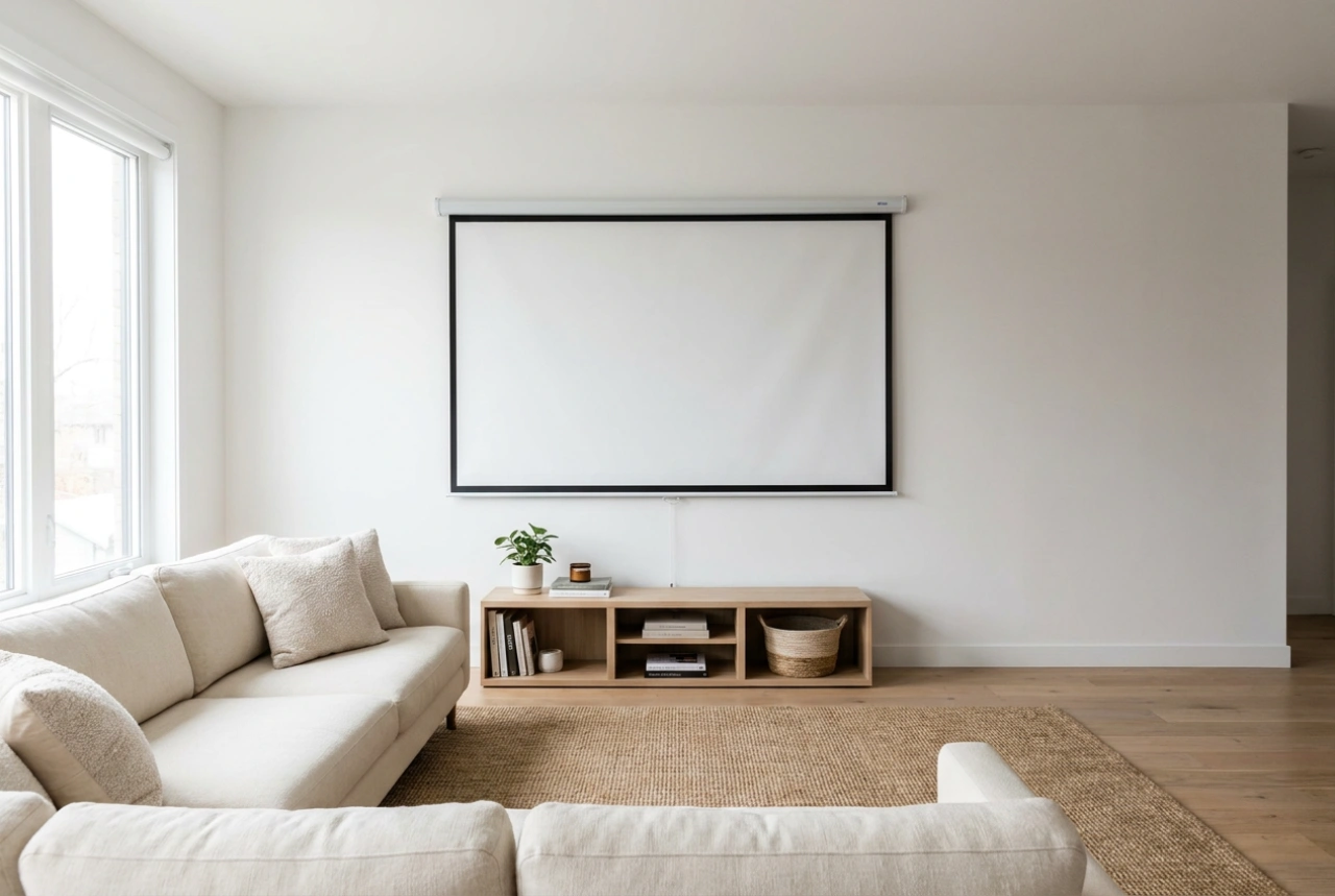 Schermo per proiettore avvolgibile e regole per un montaggio confortevole