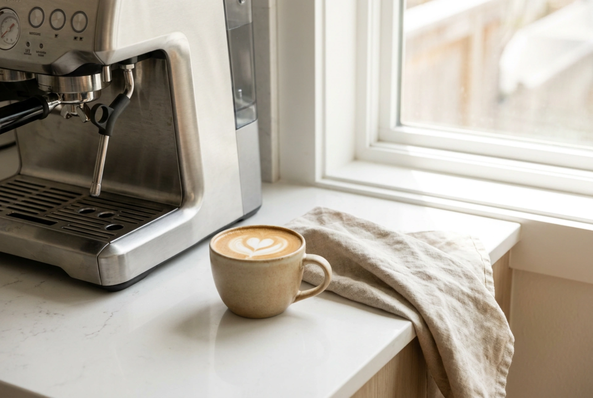 Come prendersi cura di una piccola macchina da caffè espresso con macinacaffè in cucina