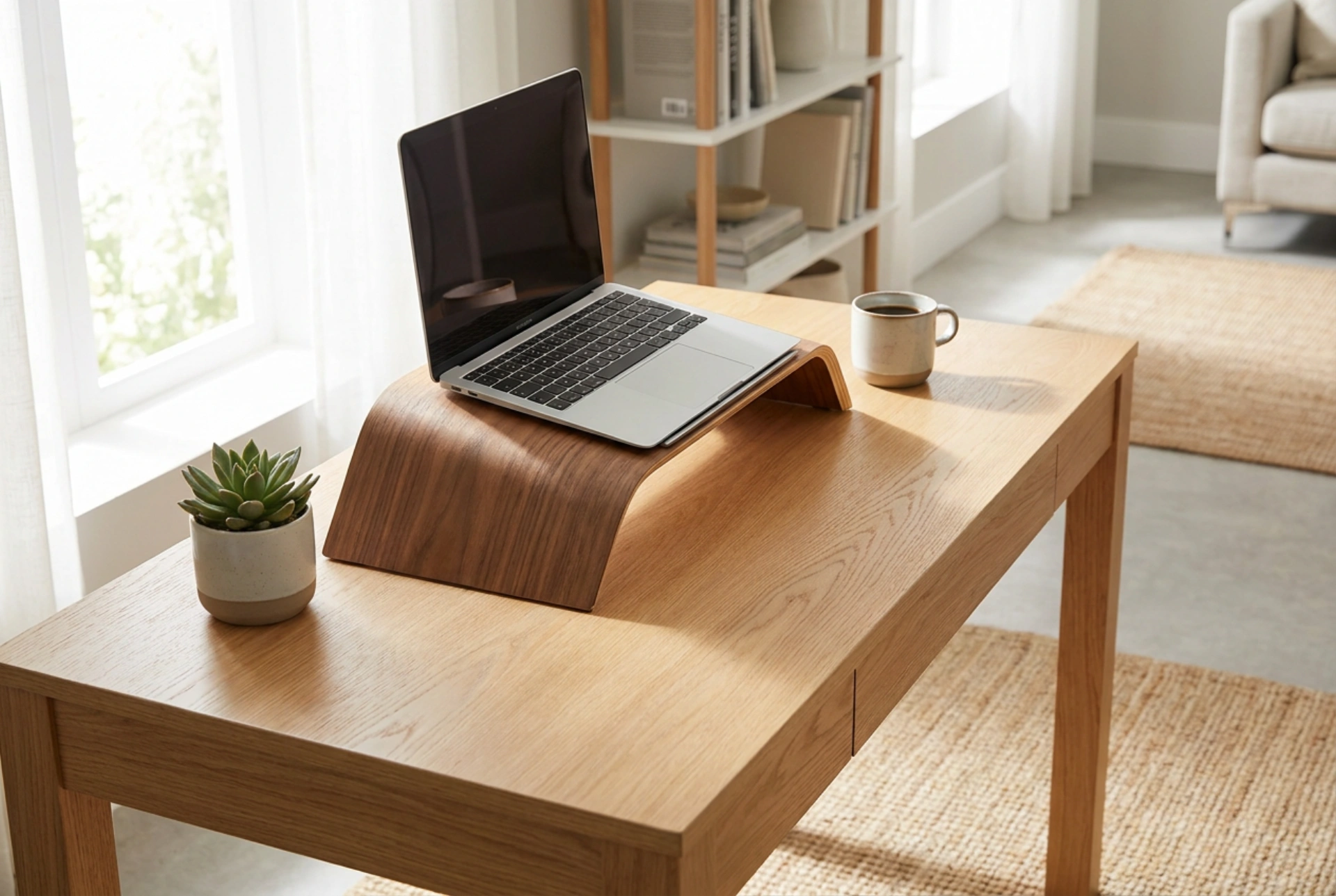 Supporto in legno per laptop e regole per il posizionamento sicuro del dispositivo
