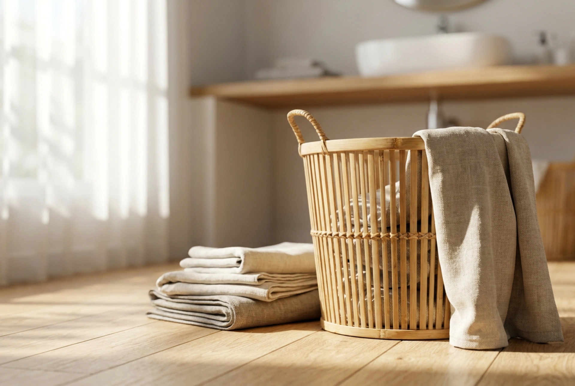 Cesto portabiancheria in bambù e cura dei materiali naturali