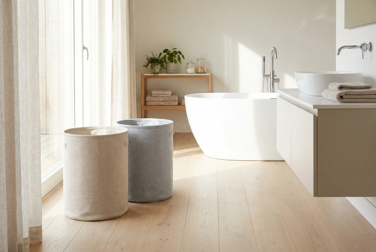 Cesti della biancheria per il bagno e divisione efficiente del bucato