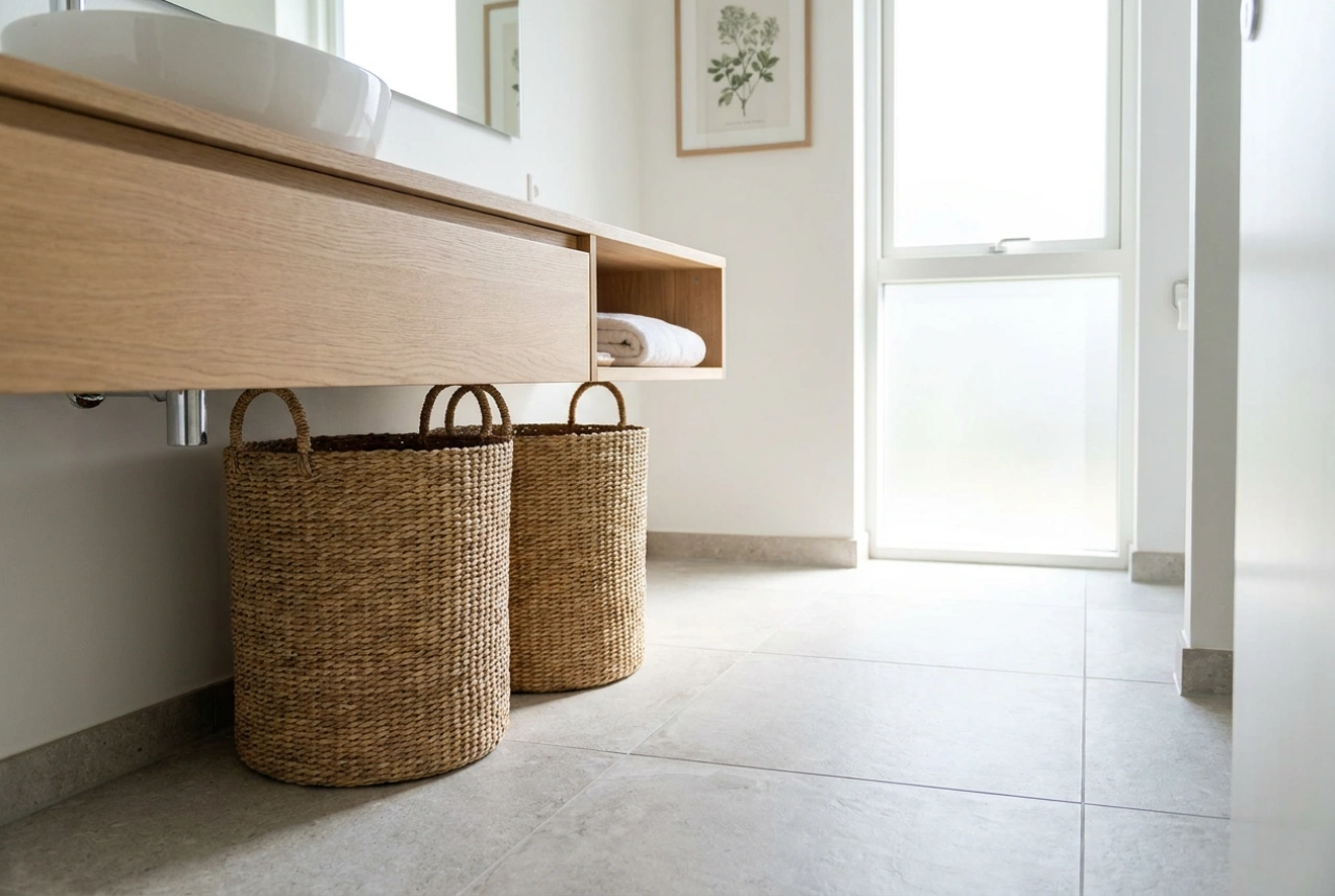 Come disporre i cesti della biancheria in bagno per mantenere l'ordine