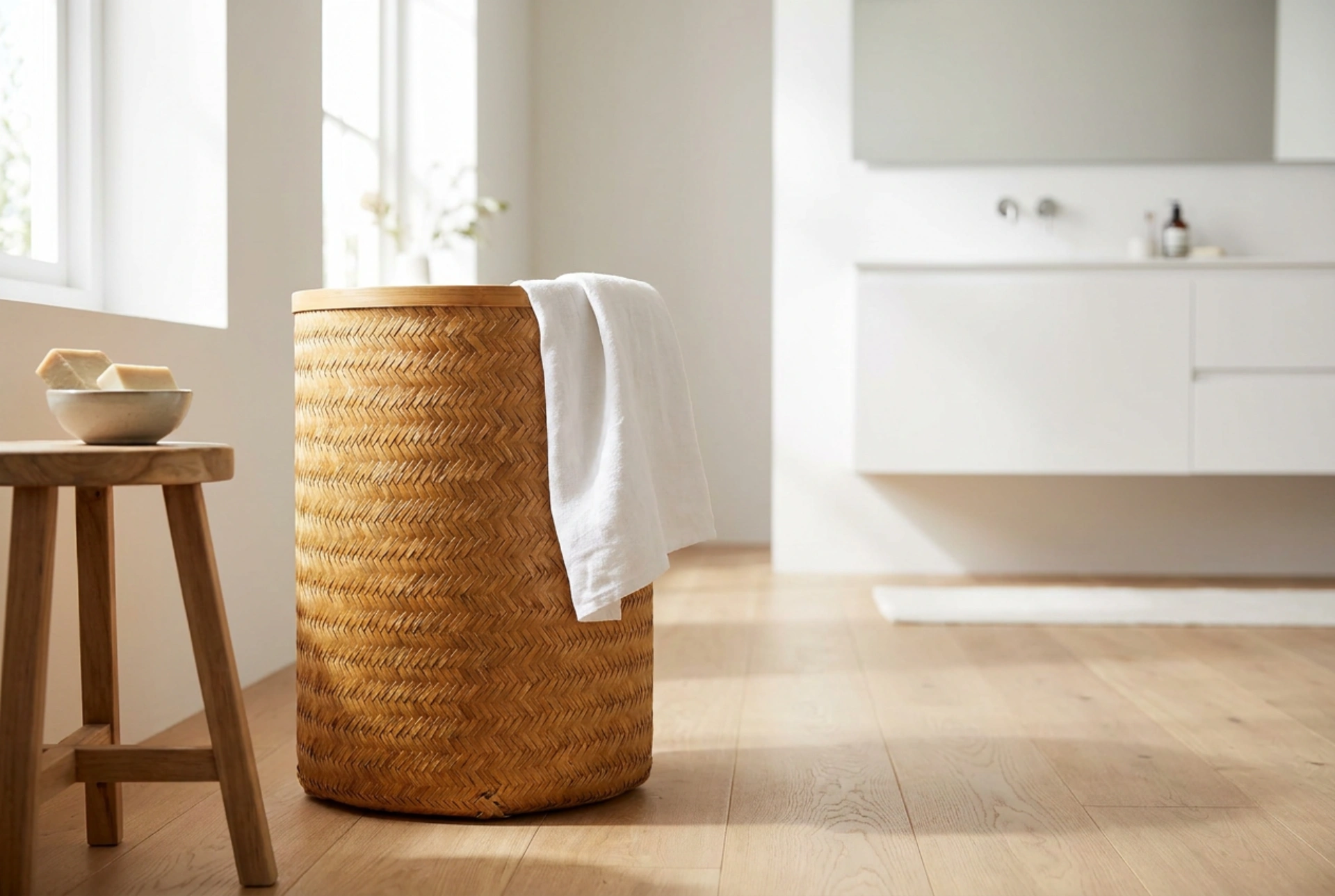 Come curare e pulire un cesto in bambù con coperchio in bagno