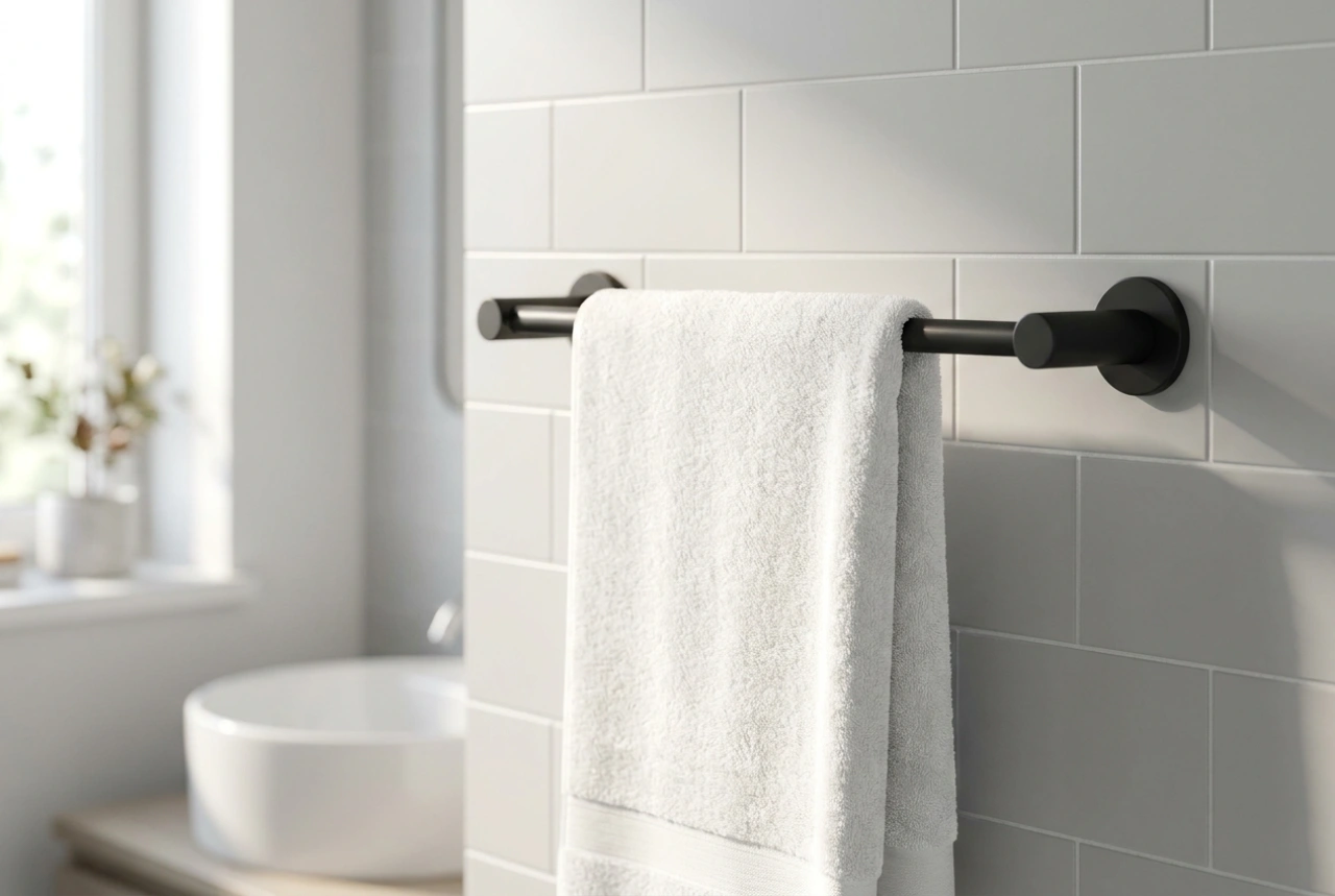 Il portasciugamani moderno coordinato al ritmo e alla funzionalità del bagno