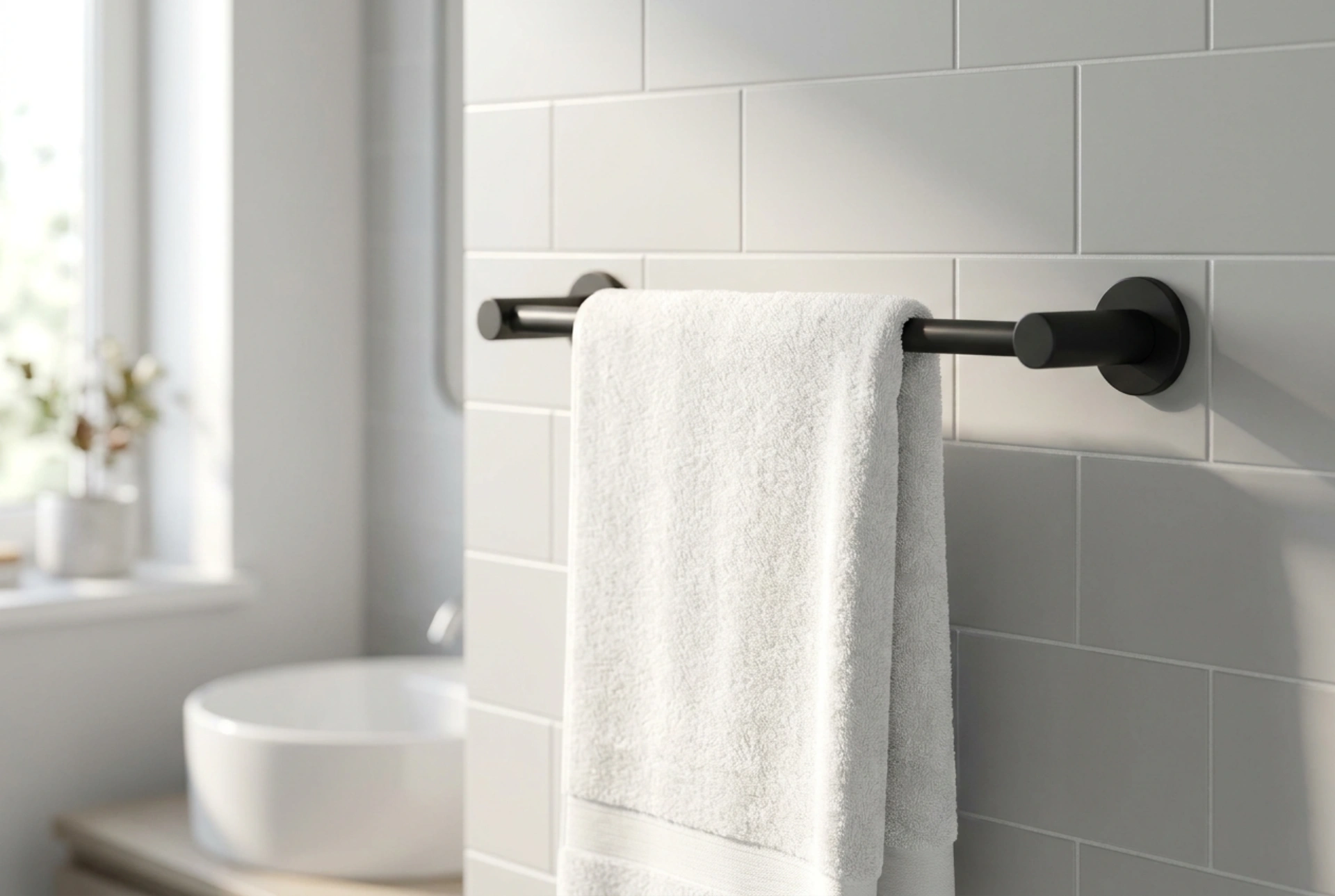 Il portasciugamani moderno coordinato al ritmo e alla funzionalità del bagno