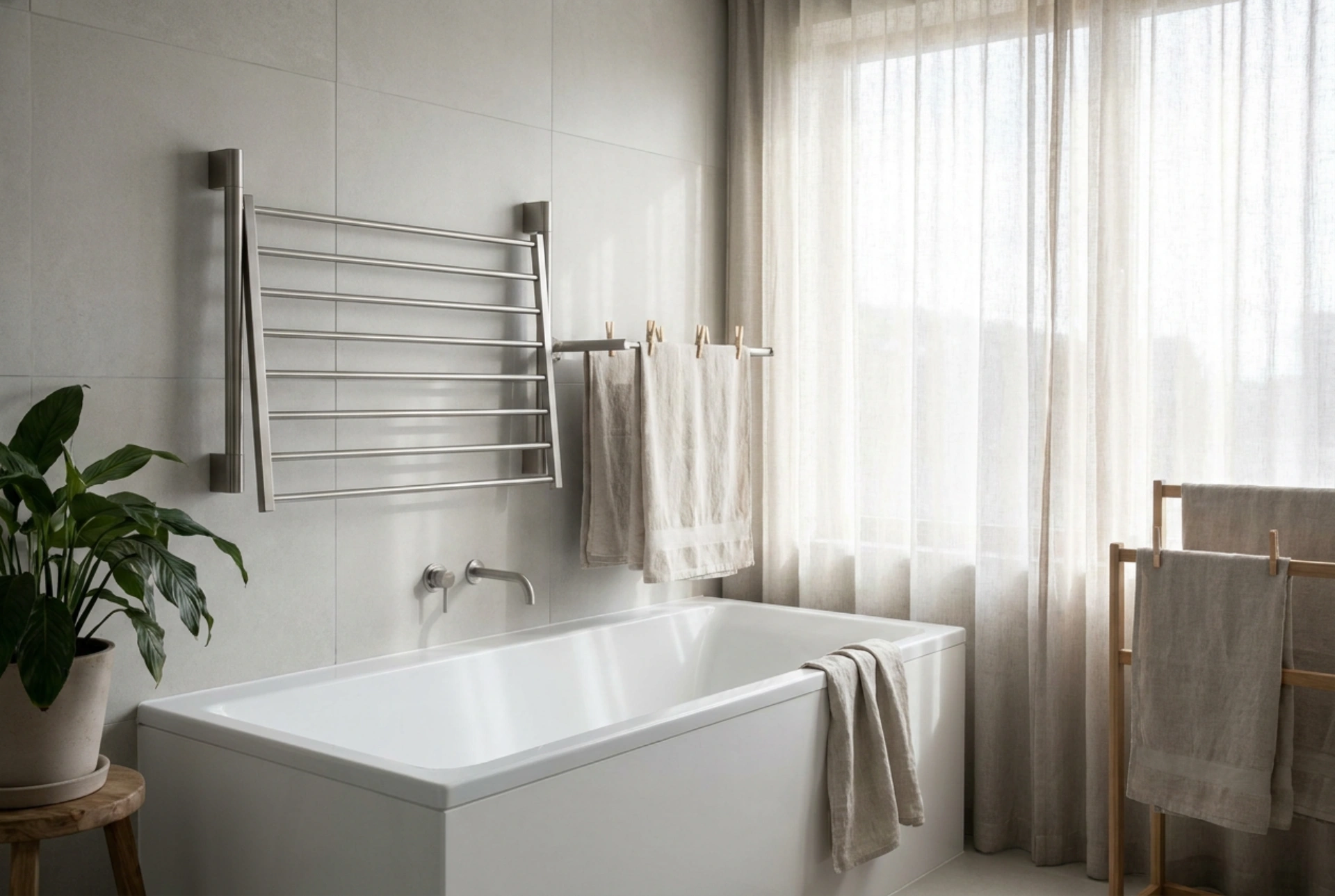Stendibiancheria da parete: come asciugare il bucato sopra la vasca da bagno