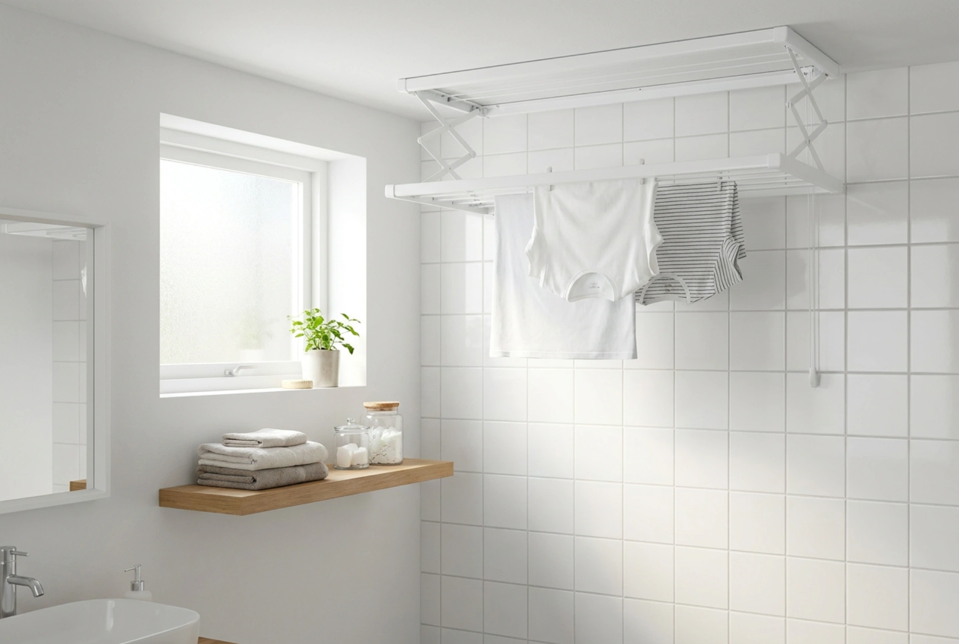 Come progettare uno stendibiancheria da soffitto per un bagno senza umidità