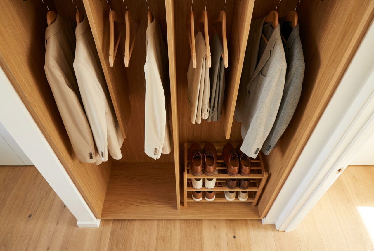 Come organizzare un armadio d'ingresso stretto per giacche e scarpe
