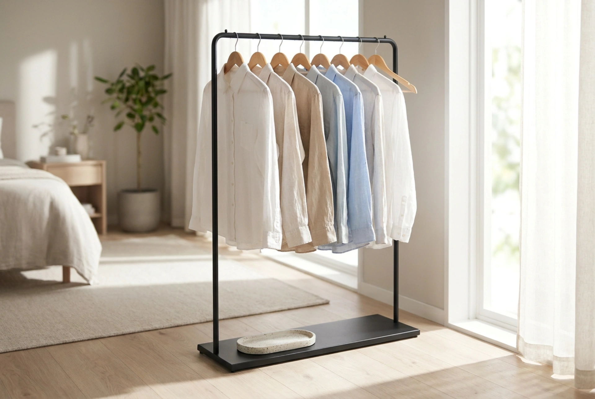 Come organizzare uno stand appendiabiti in metallo per un effetto visivo leggero