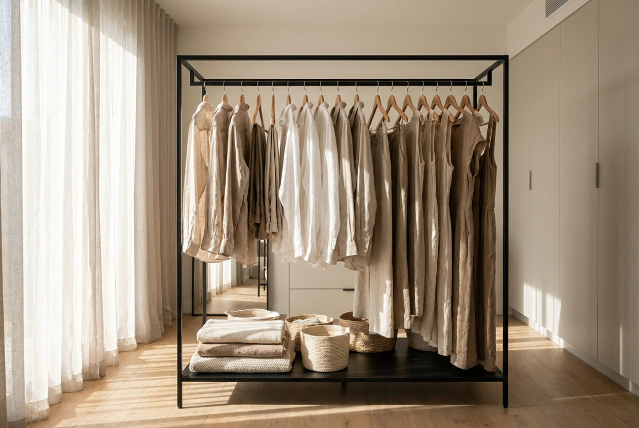 Stand appendiabiti per la cabina armadio come divisione flessibile delle zone
