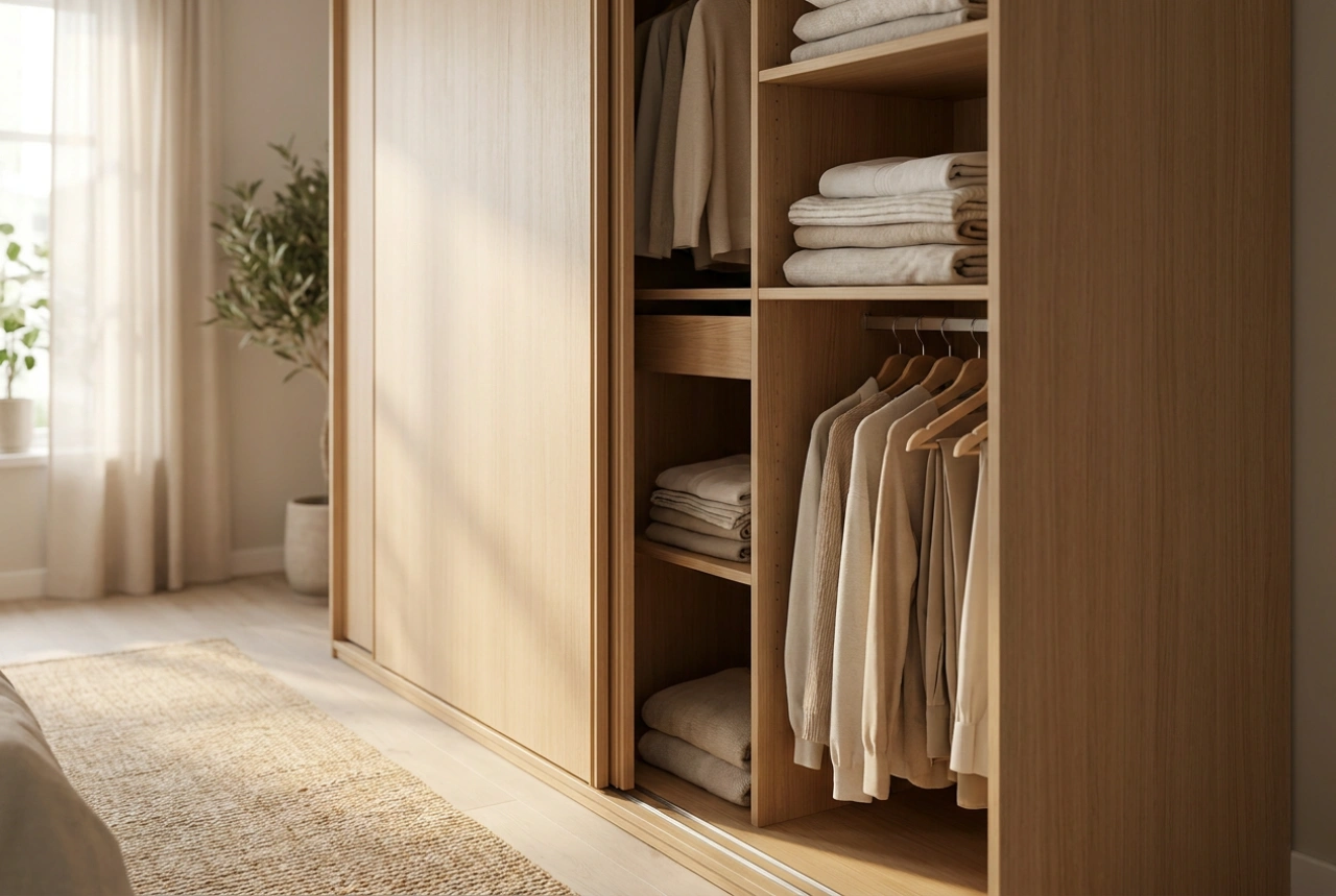 Ante scorrevoli dell'armadio: ottimizzare l'accesso a ripiani e appendiabiti
