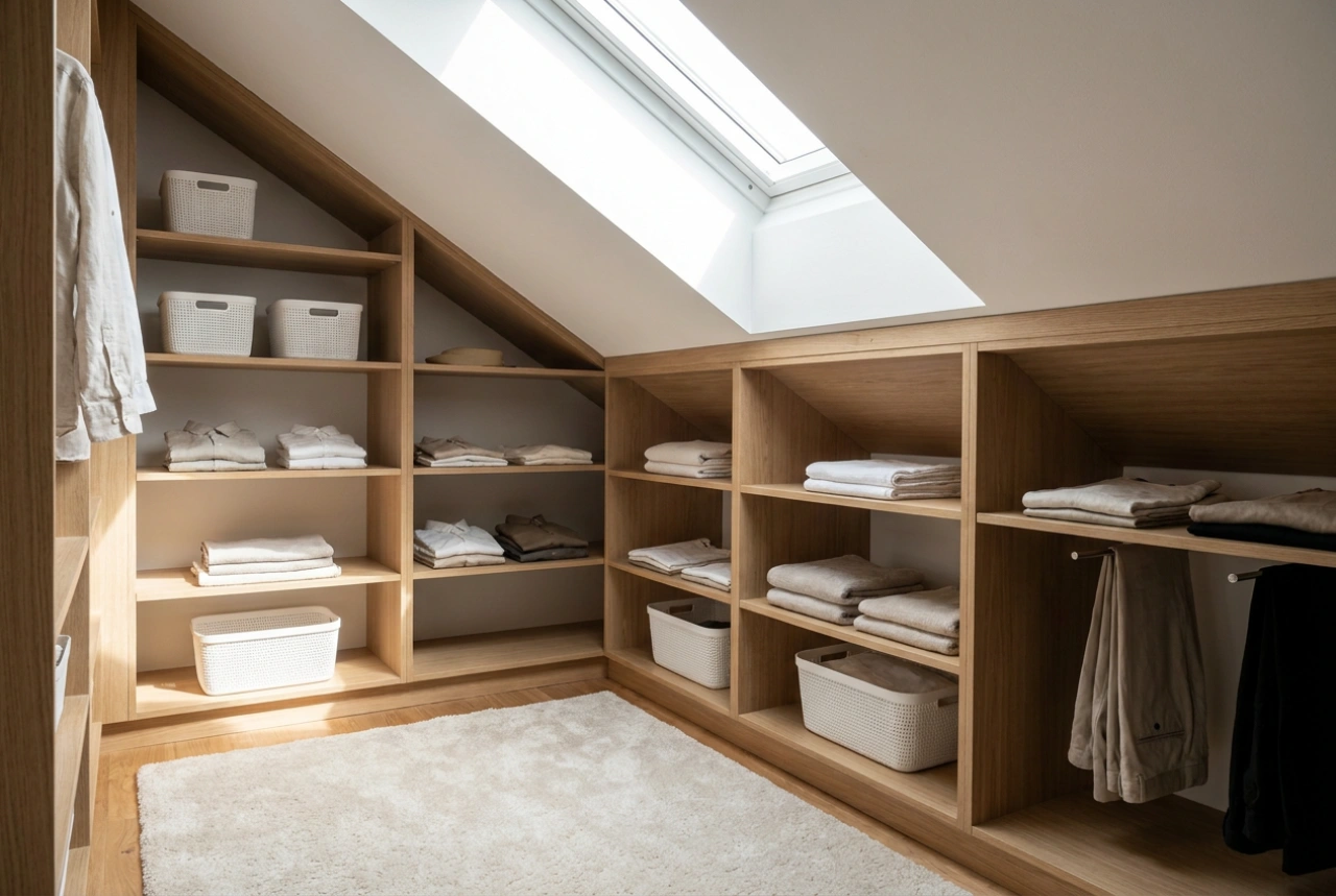Organizzare una piccola cabina armadio in mansarda: soluzioni intelligenti per soffitti inclinati