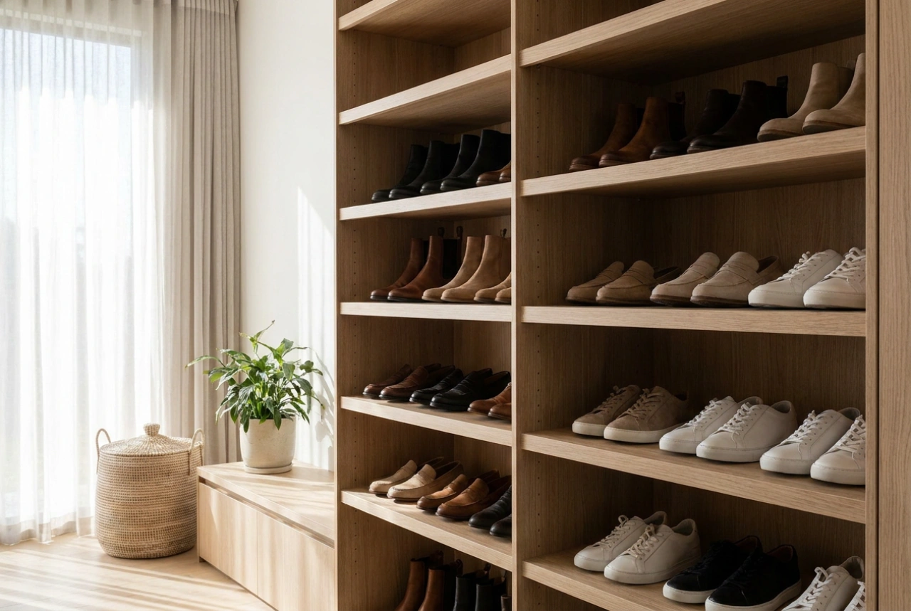 Scarpiera per cabina armadio e regole per la conservazione stagionale delle scarpe