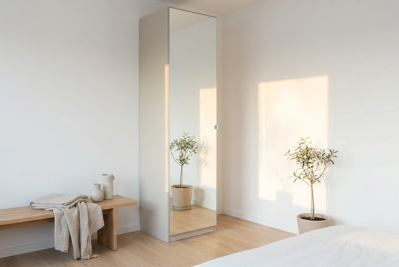 Come posizionare un armadio piccolo con specchio per guadagnare spazio e luce