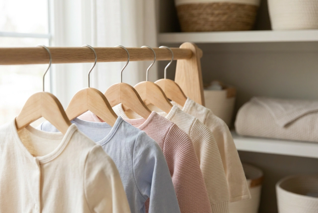 Come organizzare i vestiti dei neonati sulle grucce piccole