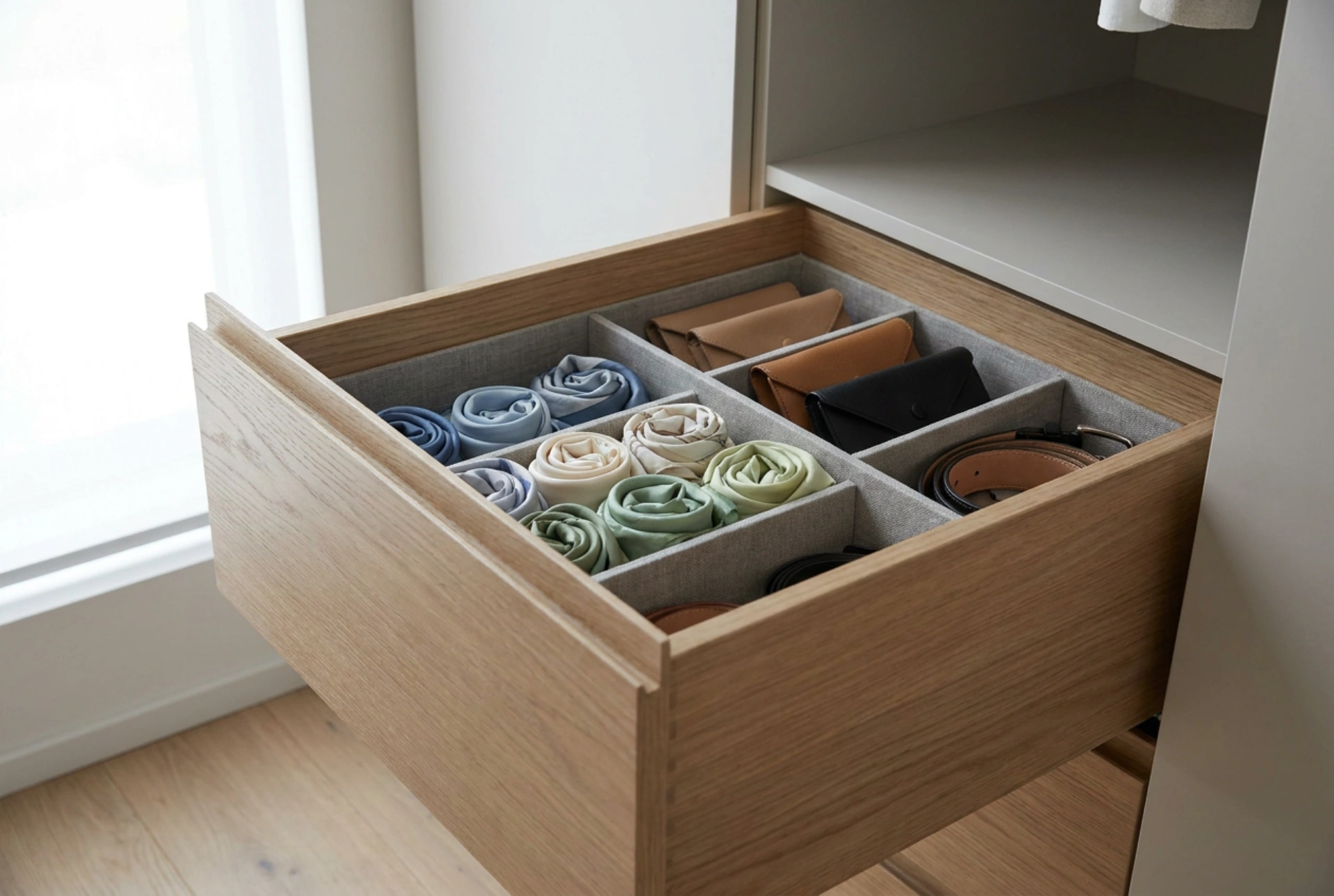 Come posizionare gli organizzatori nei cassetti dell'armadio per trovare subito gli accessori