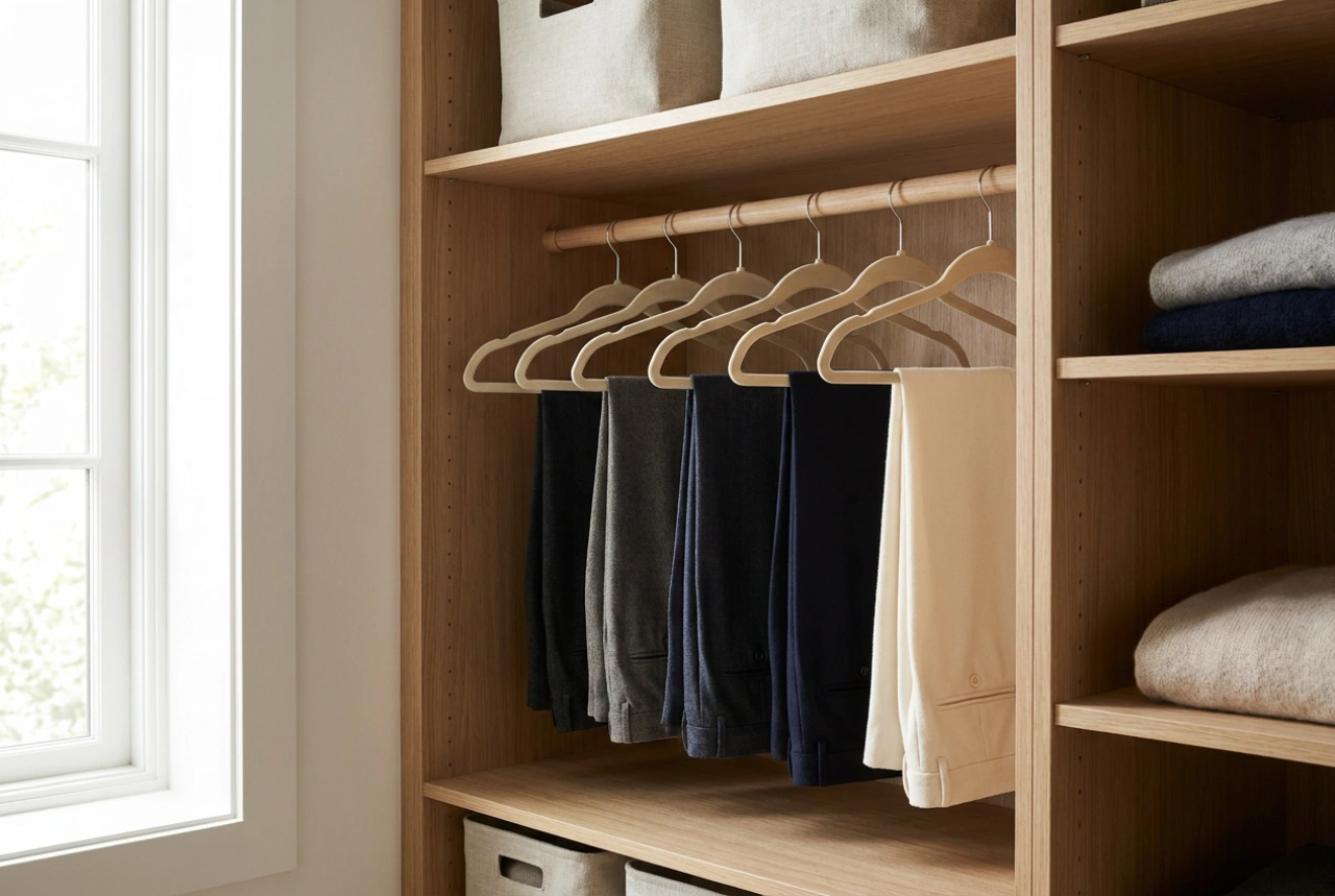 Come appendere i pantaloni nell'armadio per evitare pieghe