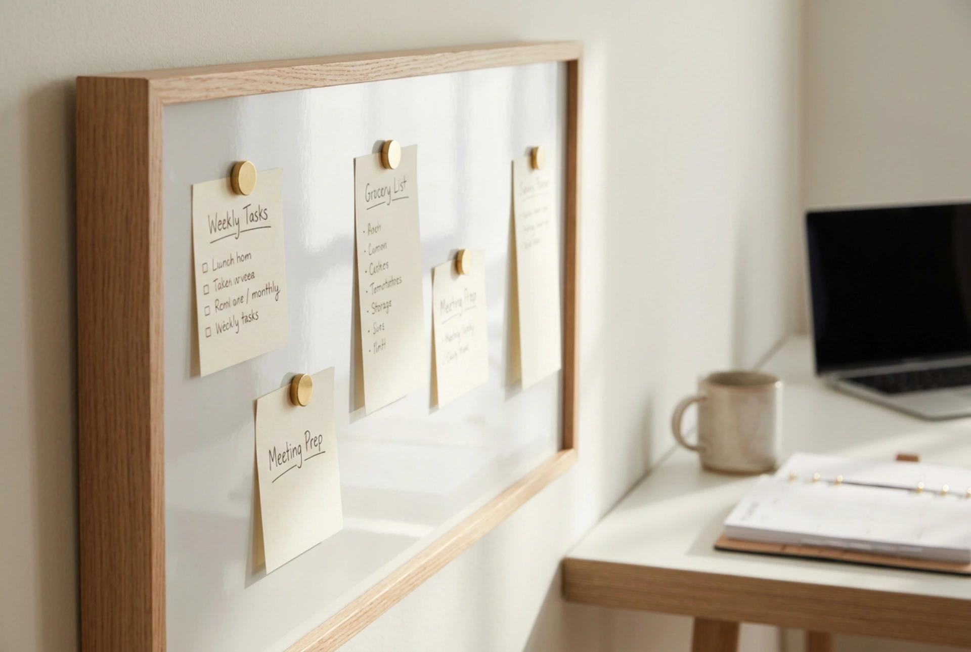 Come organizzare gli appunti di casa su una lavagna magnetica con cornice