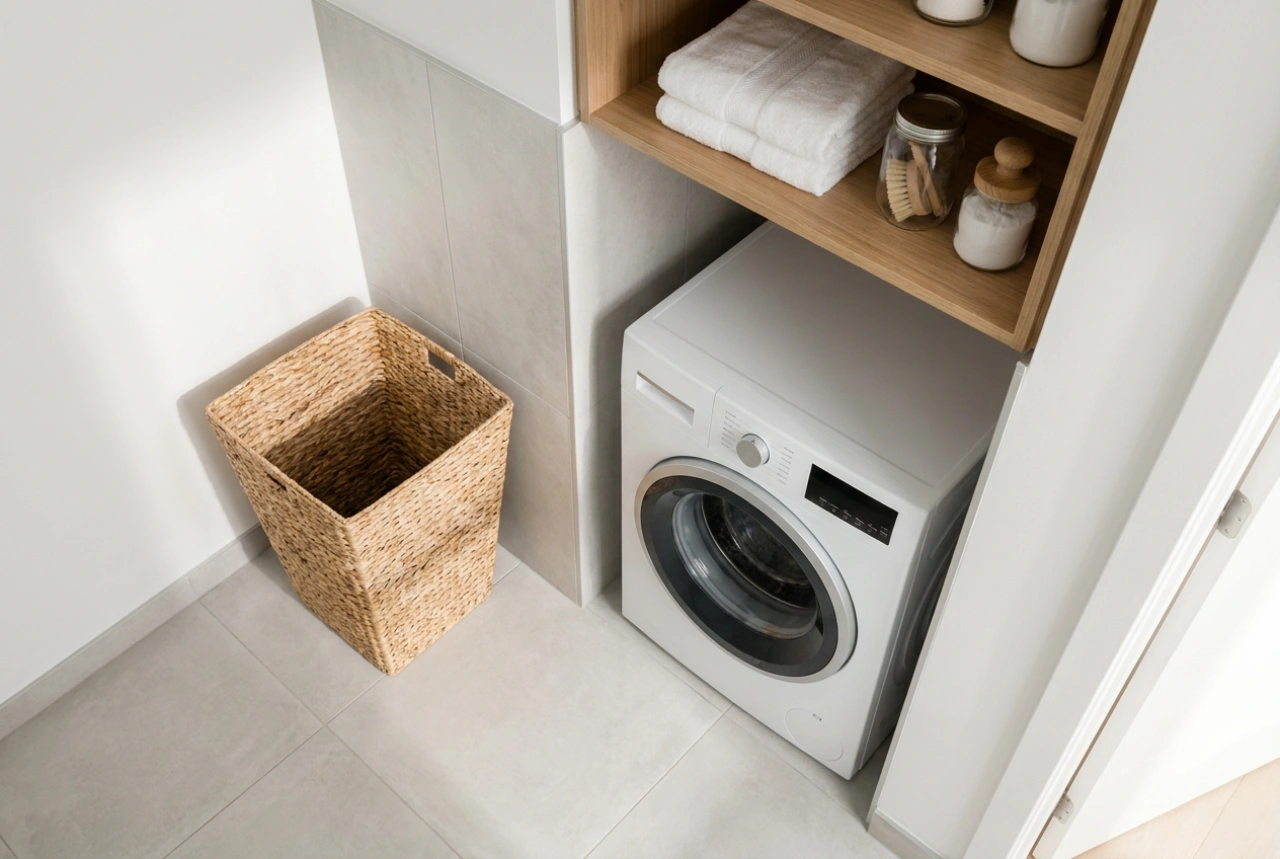 Lavasciuga a carica dall'alto ed ergonomia del bagno piccolo