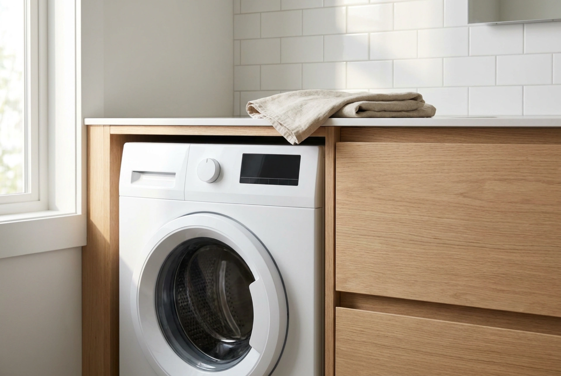 Lavatrice slim a carica frontale nella progettazione pratica del bagno